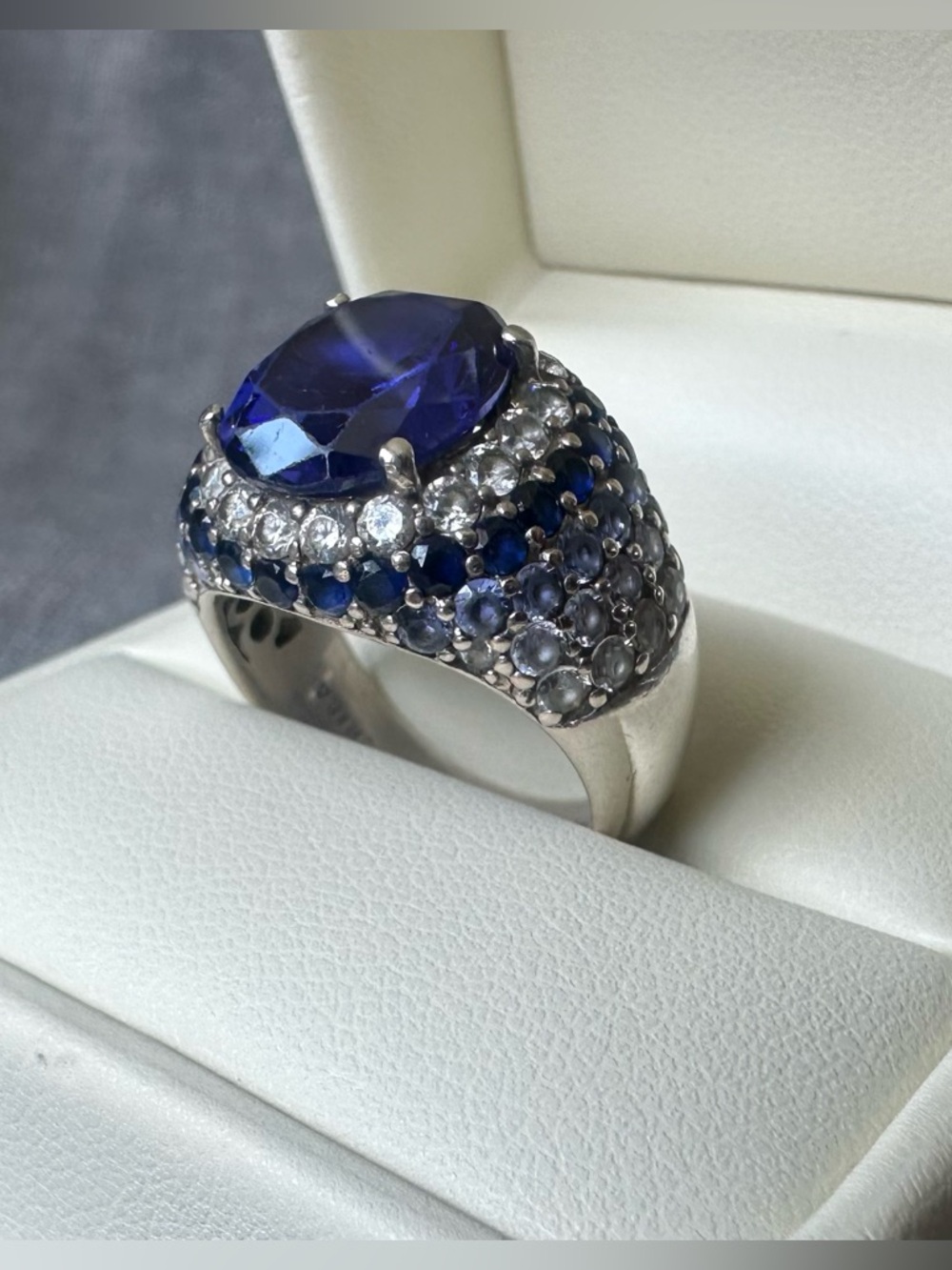 Diamonique Simulated Tanzanite Ombre Cubic Zirconia Sterling Silver Ring Size 7